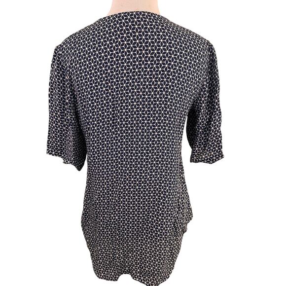 Antazie Silk Keyhole Top Tile Geo Geometric Design Silk Blouse Size P - Picture 6 of 9